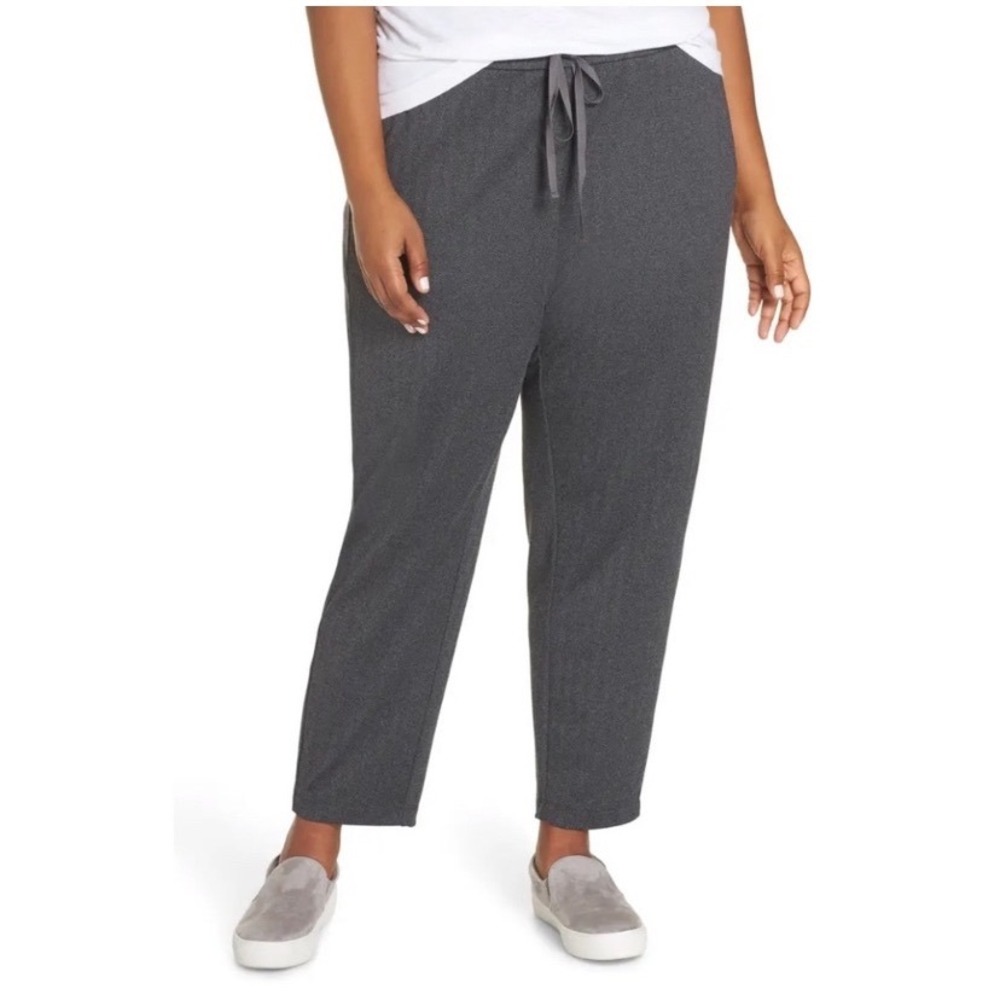 EILEEN FISHER $198 Herringbone Slouchy Pants Size L Gray Minimalist Vacation